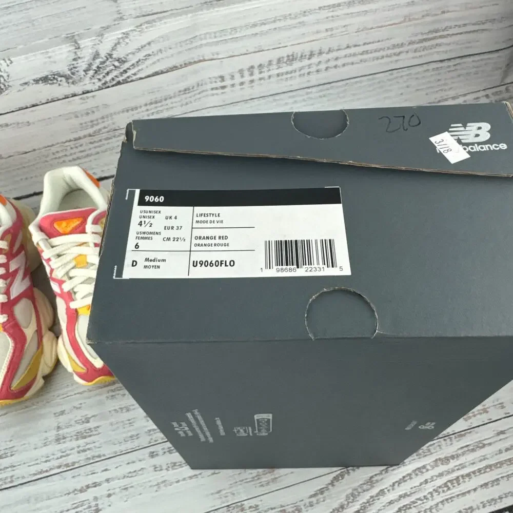 New Balance 9060 Unisex M 4.5 W 6 D Sneakers Orange Red Cream